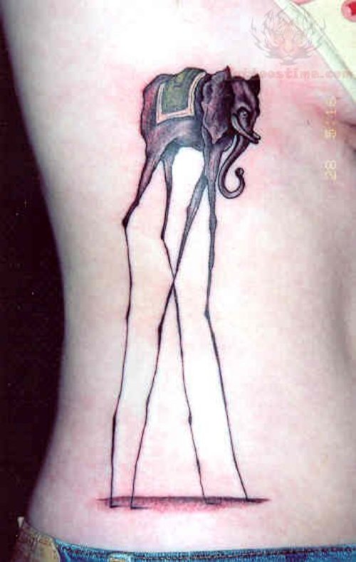 Amazing Rib Side Dali Elephant Tattoo